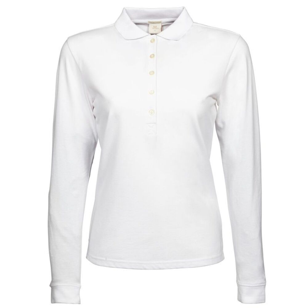 Tee Jays Womens/Ladies Luxury Stretch Long Sleeve Polo Shirt / White